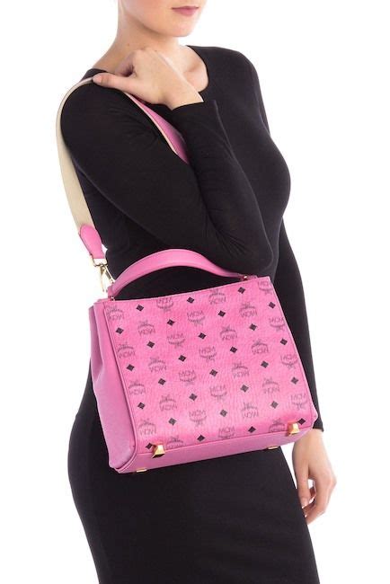 mcm brand logo shoulder bag pink dupe|is mcm bag real.